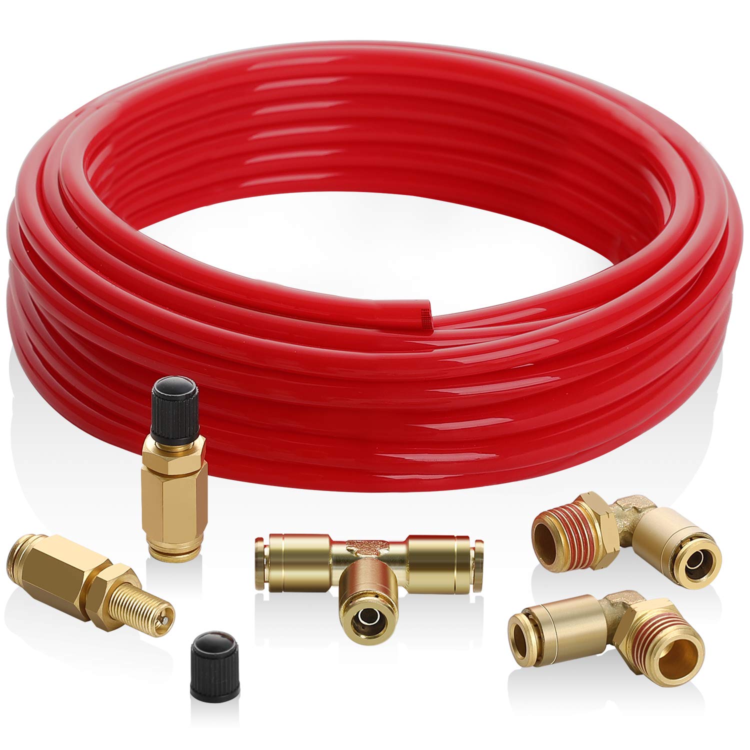 Hromee Air Line Kit for Air Spring Suspension - Includes Fittings, Schrader Valves & 20FT Hose - Replacement Parts for Air Bag Systems - Perfect for Truck, RV, and Trailer Suspension Upgrades