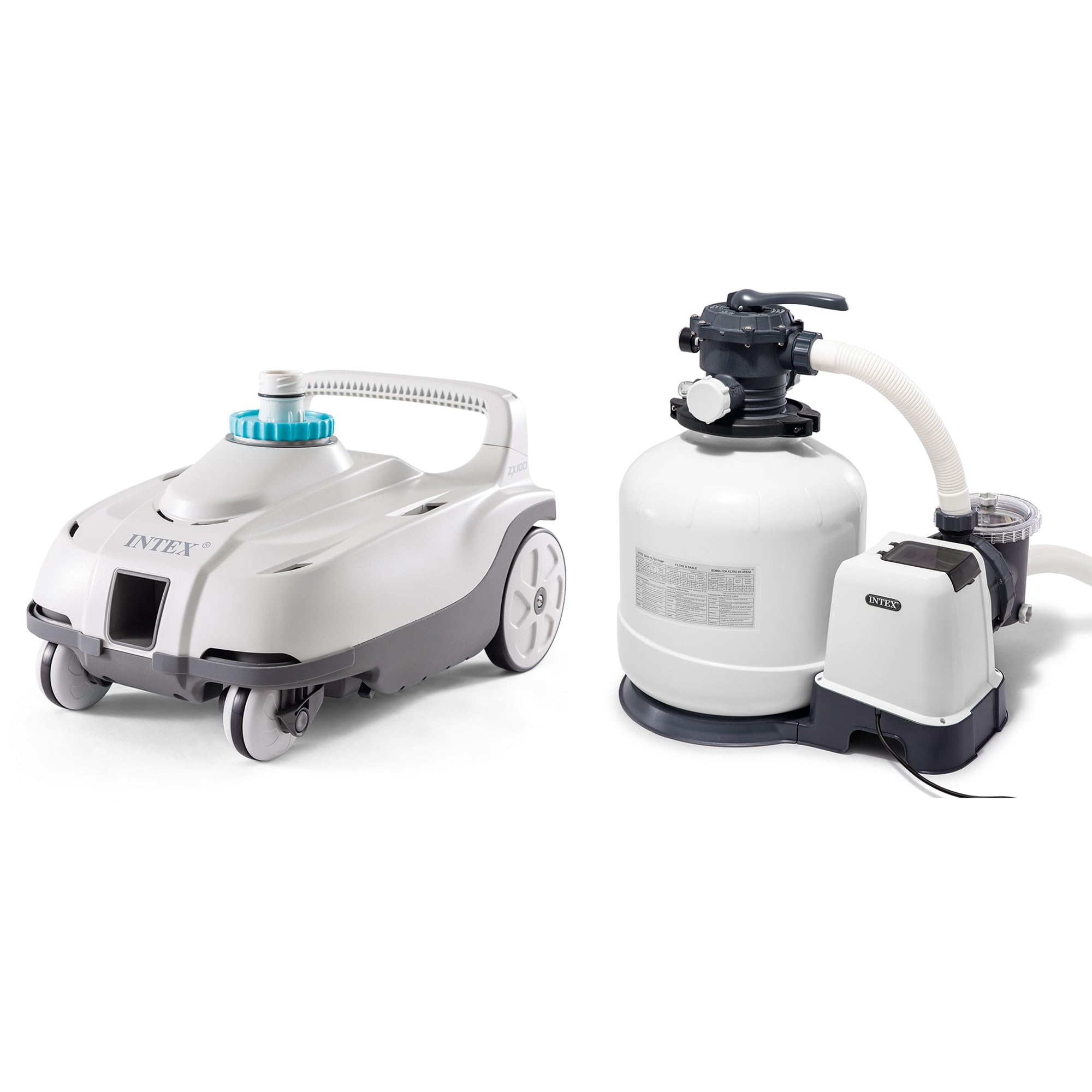 Intex ZX100 Automatic Pressure Side Pool Cleaner with Hose & Converter - 3000 GPH Above Ground Pool Sand Filter Pump with Timer - Perfect for In-Ground & Above Ground Swimming Pool Maintenance
