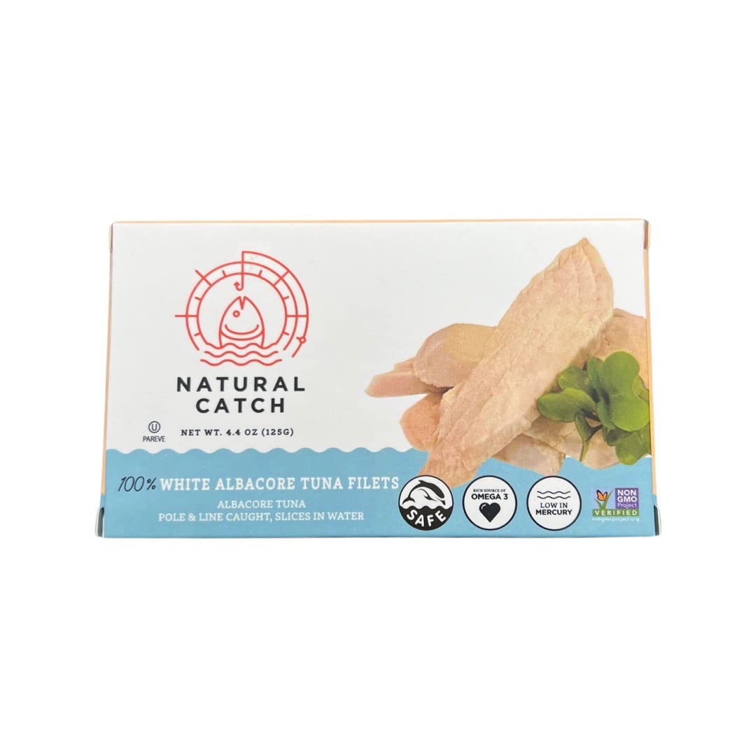 Premium Albacore Tuna in Water - Natural Catch, Hand Cut, Pole & Line Caught, 120 Calories, Gluten-Free, Paleo & Keto Friendly (4.4 oz per Can, Pack of 12) - Perfect for Salads, Sandwiches, and Healthy Meal Prep