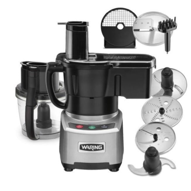 Waring 4 Qt Dice Combination Food Processor - Continuous Feed, 4 Discs, Clear Bowl, 2 HP Motor for Fast Chopping & Slicing - Perfect for Meal Prep, Soups, Salads & Baking