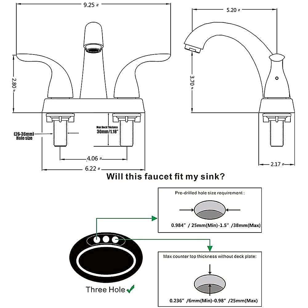 Phiestina 4 Inch Centerset Bathroom Sink Faucet - 2 Handles, Lead-Free, Includes Copper Pop-Up Drain & Supply Lines - Perfect for Modern Bathroom Renovations & Small Space Vanities