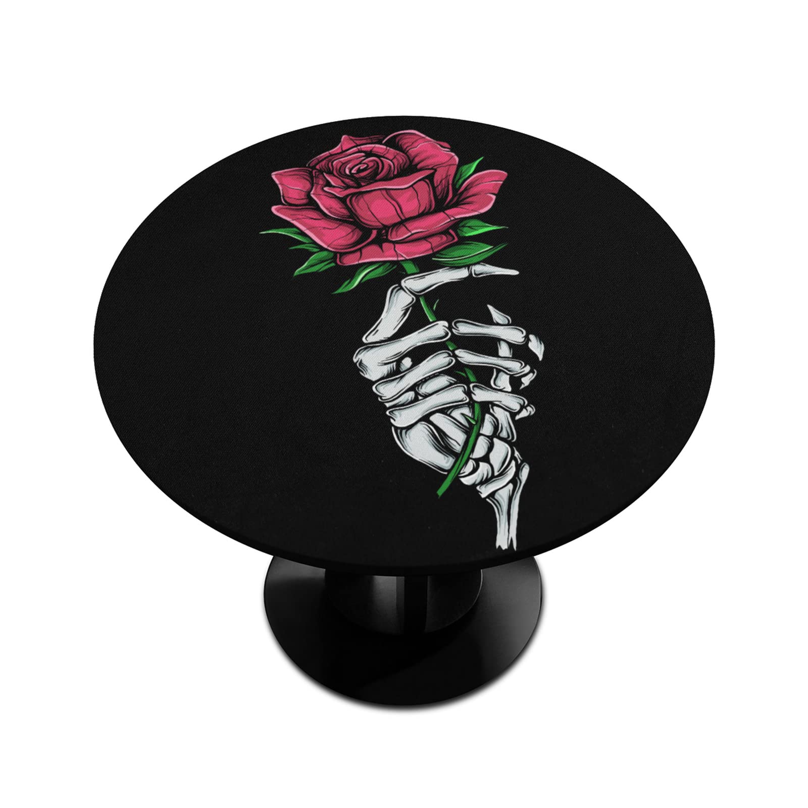Gothic Skeleton Hand Holding Red Rose Round Tablecloth - Elastic Edge, Waterproof, Fits 36-42 Inch Tables - Perfect for Halloween, Gothic Weddings & Dark Home Decor