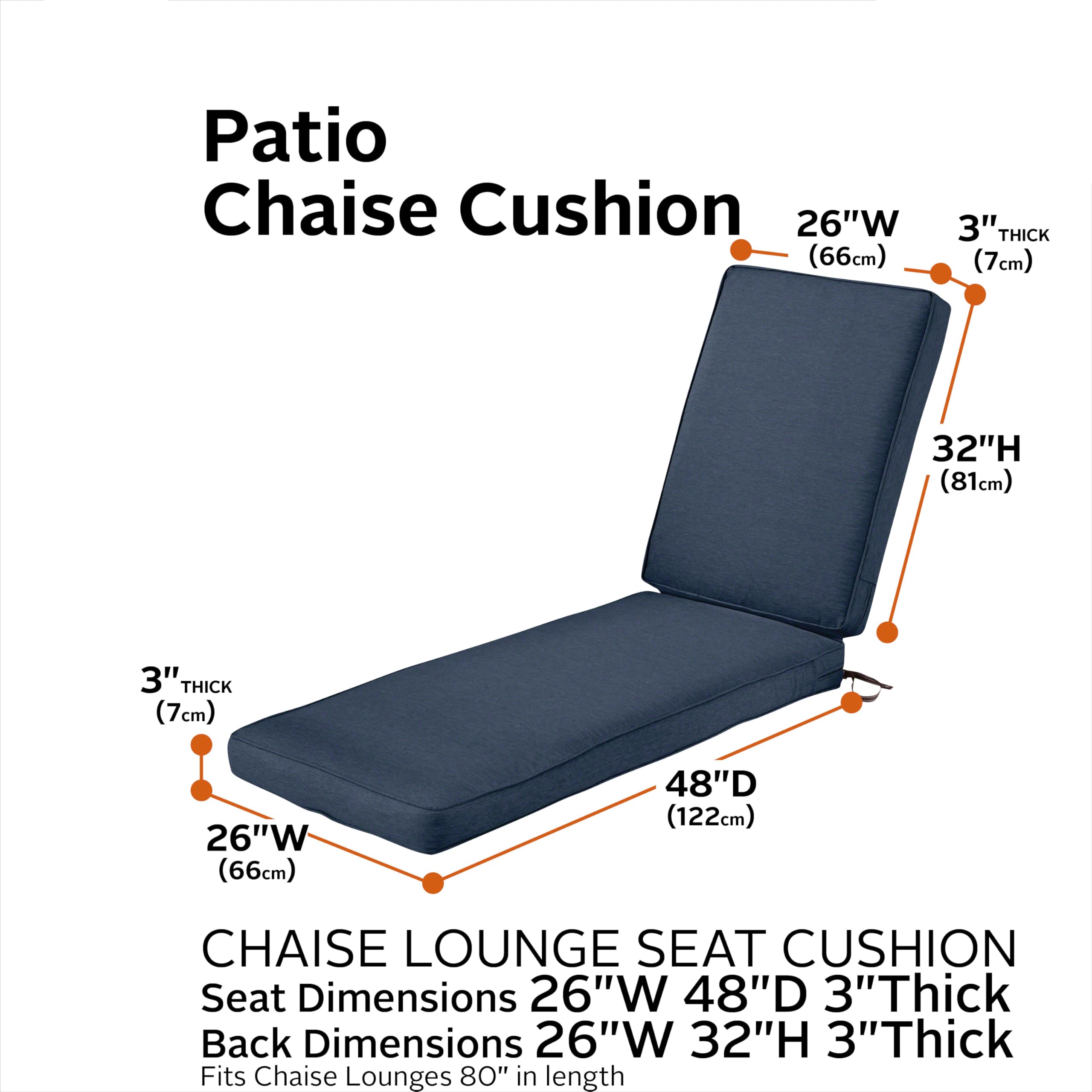 Classic Accessories Montlake 80x26x3 Inch Heather Indigo Patio Furniture Cushion - Waterproof, Durable, and Comfortable for Outdoor Chairs, Loungers, and Benches