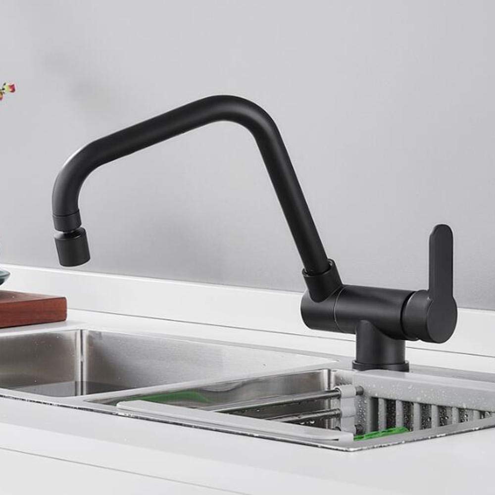 Black Brass Foldable Kitchen Sink Faucet with Rotating Dual Mode Outlet - Hot & Cold Water Mixer Tap for Inner Window Installation - Perfect for Modern Kitchens & Small Spaces
