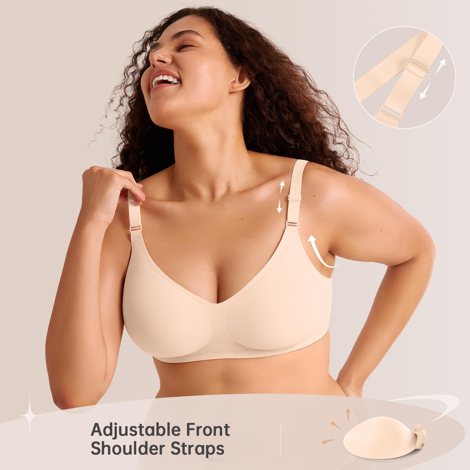 Wireless Push Up Bras for Women - Seamless No Underwire Full Coverage Bralette with V Neck Lift - Comfortable Everyday Bra for Workout, Yoga & Daily Wear