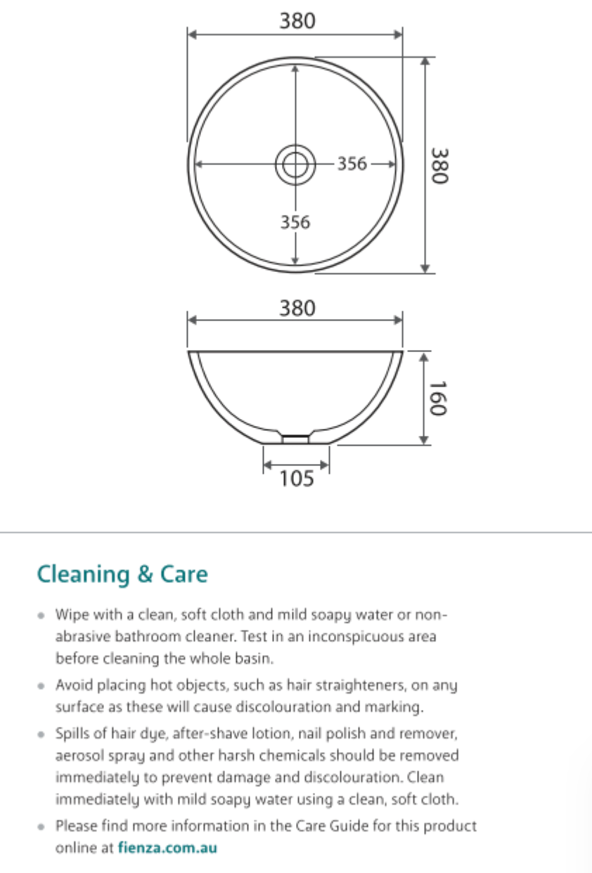 Fienza CSB038 Lexy 15-Inch Countertop Solid Surface Bathroom Sink in Matte White - Perfect for Modern Vanities and Powder Rooms