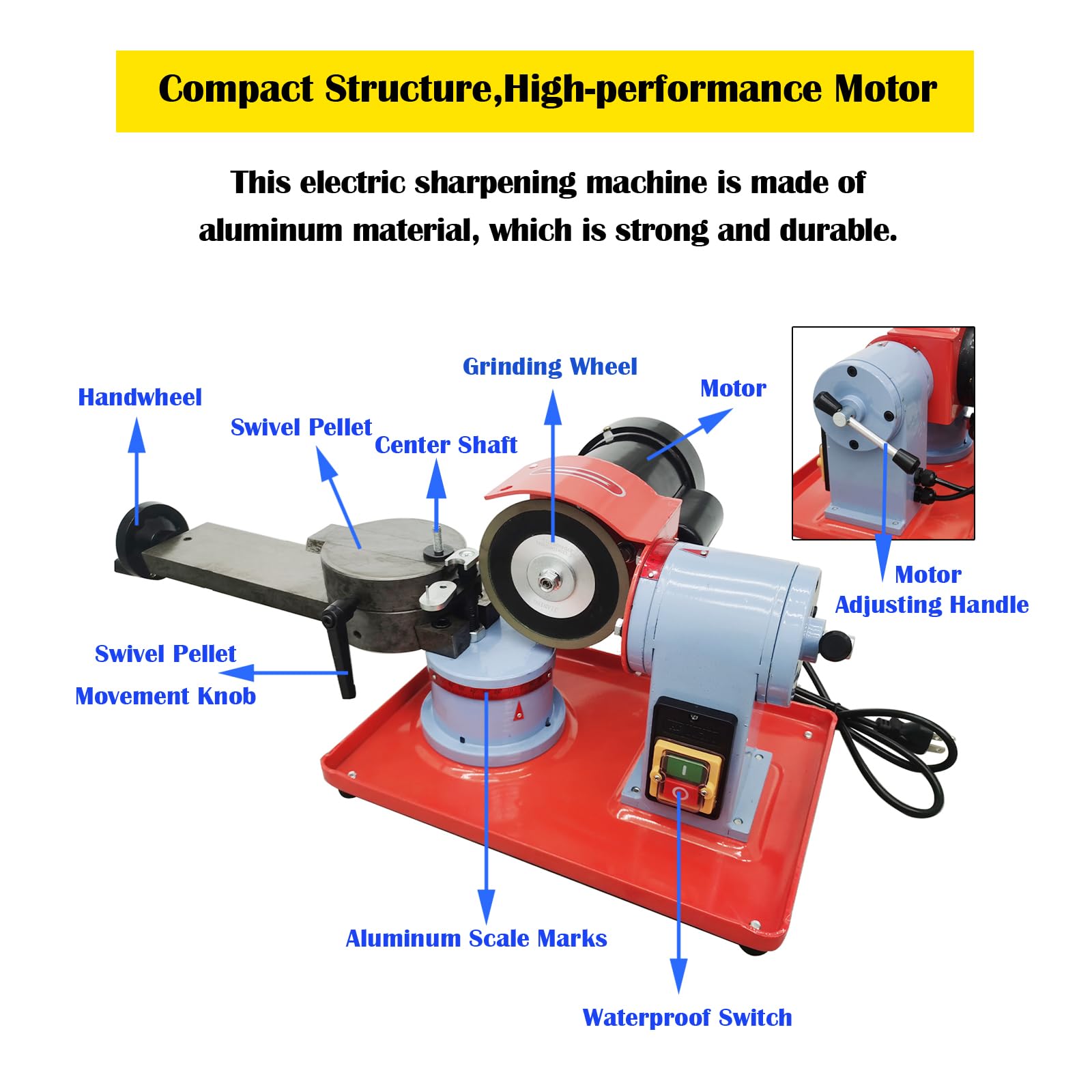 INTBUYING 110V 250W Circular Saw Blade Sharpener with 6 Saw Centerings & 5in Grinding Wheel - Carbide Tipped Saw Blade Grinder Machine for Woodworking & DIY Projects - Perfect for Sharpening Rotary Angle Saw Blades in Home Workshops & Professional Job Sites