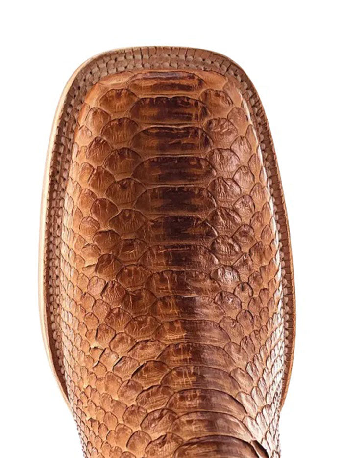 R.Watson RW7915 Men's Western Boots - Genuine Python Leather, Wide Square Toe, Camel Color - Perfect for Cowboy Rides, Country Music Festivals & Western Fashion
