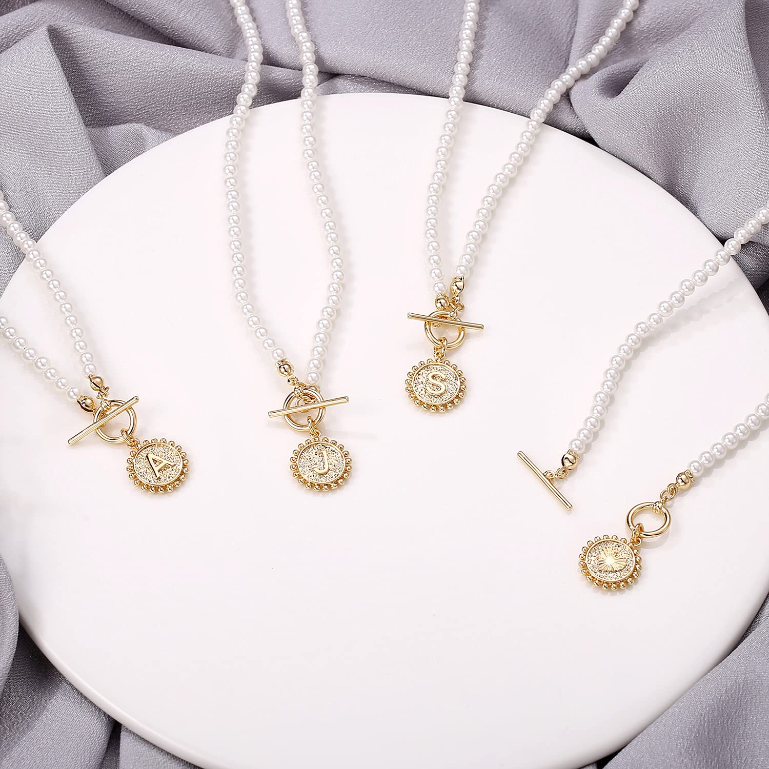 Elegant Initial K Pearl Choker Necklace for Women - 4MM Simulated Pearl, 14K Gold Plated Toggle Clasp, Handmade Dainty Jewelry with Coin Pendant - Perfect for Gifts, Date Nights & Special Occasions