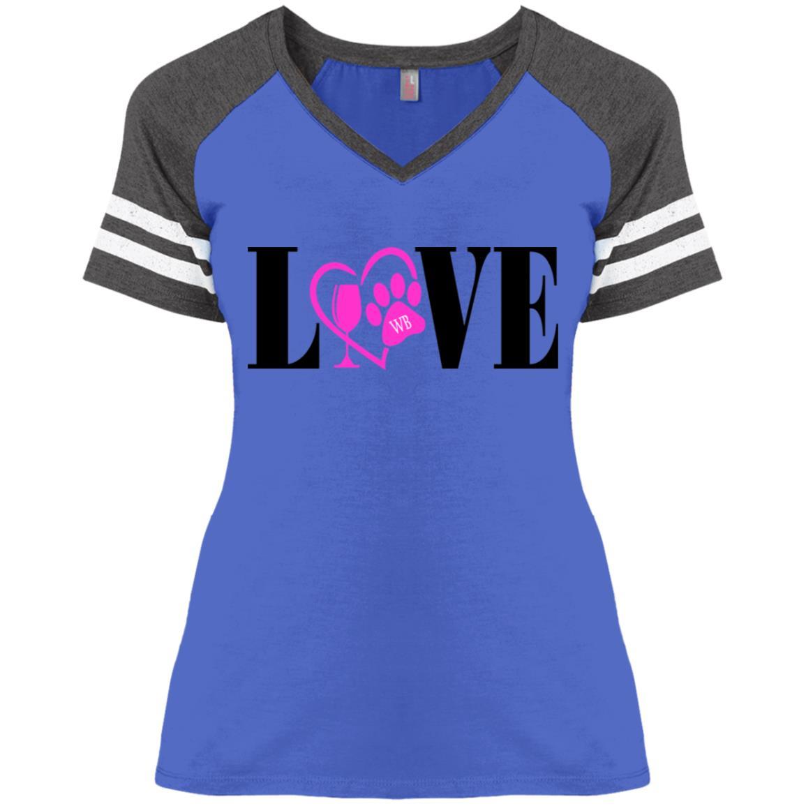 WineyBitches.co Women's Love Paw Print V-Neck T-Shirt - Cute Casual Tee for Dog Lovers, Date Nights & Girls' Night Out