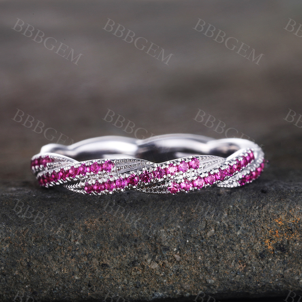 Twisted Ruby Wedding Band - Unique White Gold Ruby Stacking Ring for Women | Perfect for Engagement, Anniversary & Bridal Jewelry Gifts