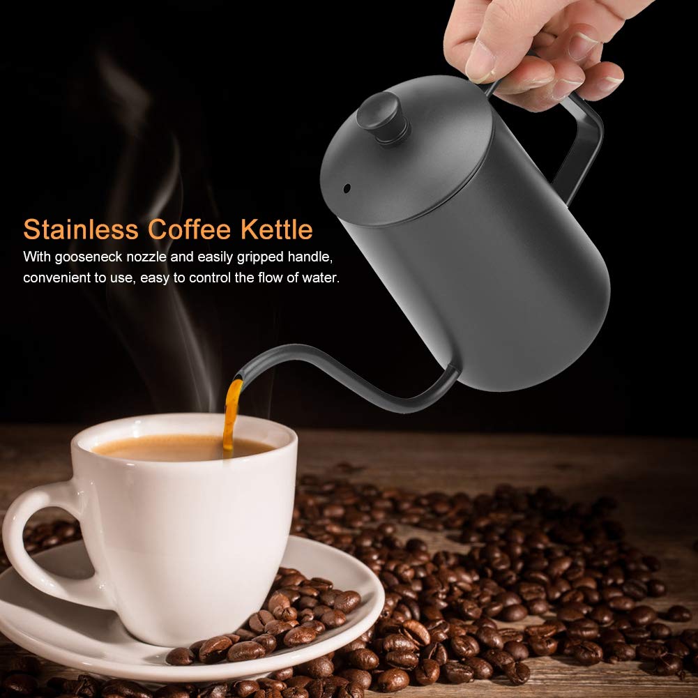 Premium 600ml Stainless Steel Gooseneck Coffee Kettle with Built-in Thermometer - Perfect for Pour Over Coffee, Tea Brewing & Home Kitchen Use (Black) - Ideal for Baristas, Coffee Enthusiasts & Home Brewing