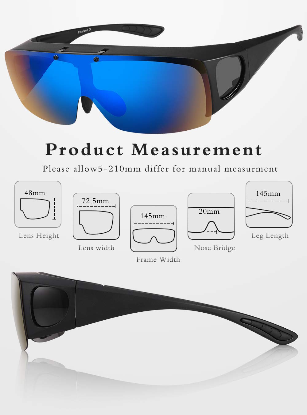 Polarized Flip-Up Over Glasses Sunglasses for Men & Women - UV Protection, Anti-Glare, Lightweight Design - Perfect for Driving, Fishing & Outdoor Activities