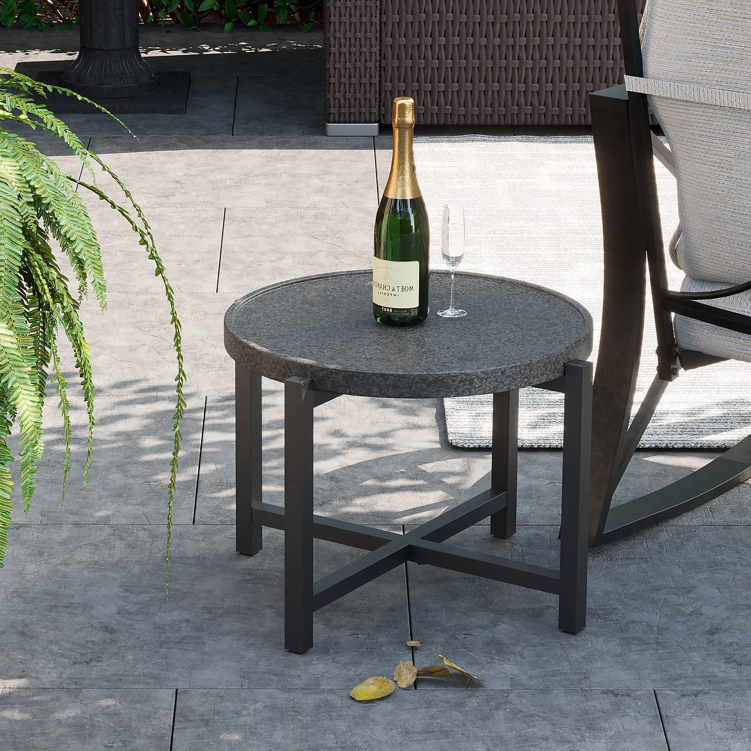 AQUILLA 21 Inch Round Metal Coffee Table - Modern Wrap X Base Accent Side Table for Living Room, Bedroom & Office - Sturdy & Stylish Home Decor