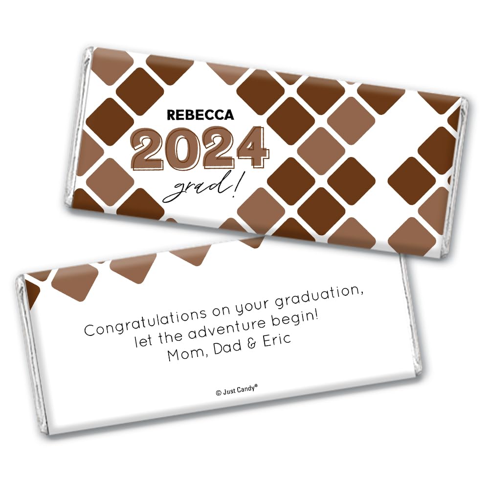 Personalized Graduation Chocolate Bars 2024 - Custom Candy Gifts for Graduates (36 Count, Brown) - Perfect for Graduation Parties, School Events & Celebrations