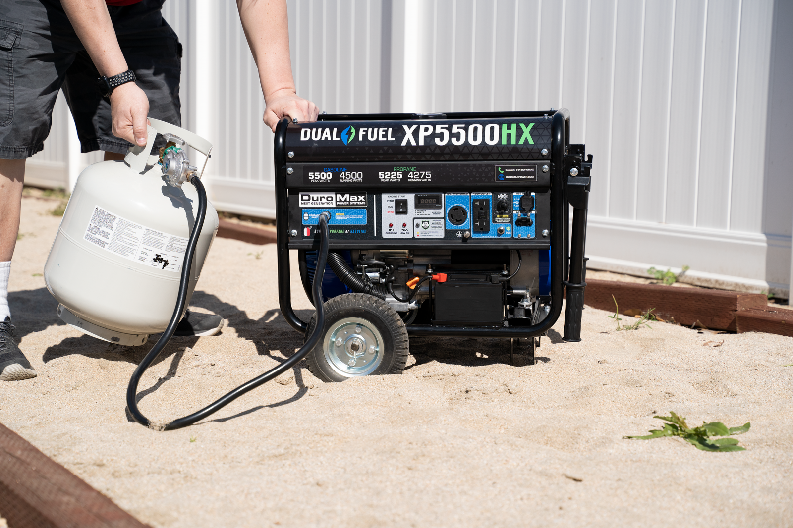5500W Dual Fuel Portable Generator with CO Alert - Gas & Propane Powered for Camping, RV, Home Backup & Emergency Power