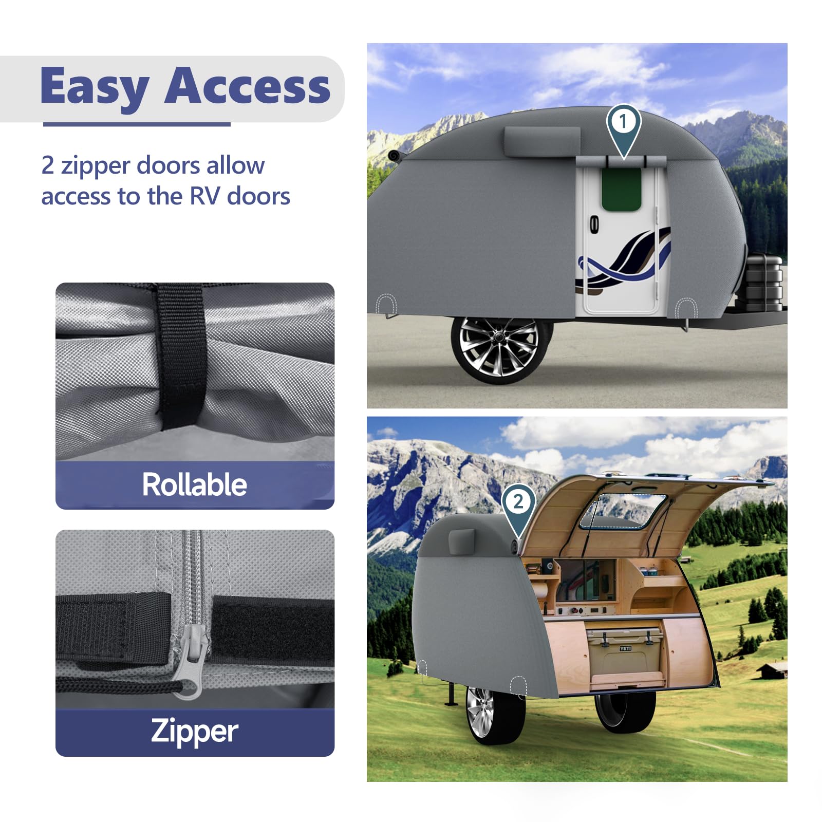 Heavy Duty 7-Layer Teardrop Camper Cover for 10'-12' Trailers - Windproof Strap RV Cover for All-Weather Protection | Perfect for Outdoor Storage, Camping & Travel
