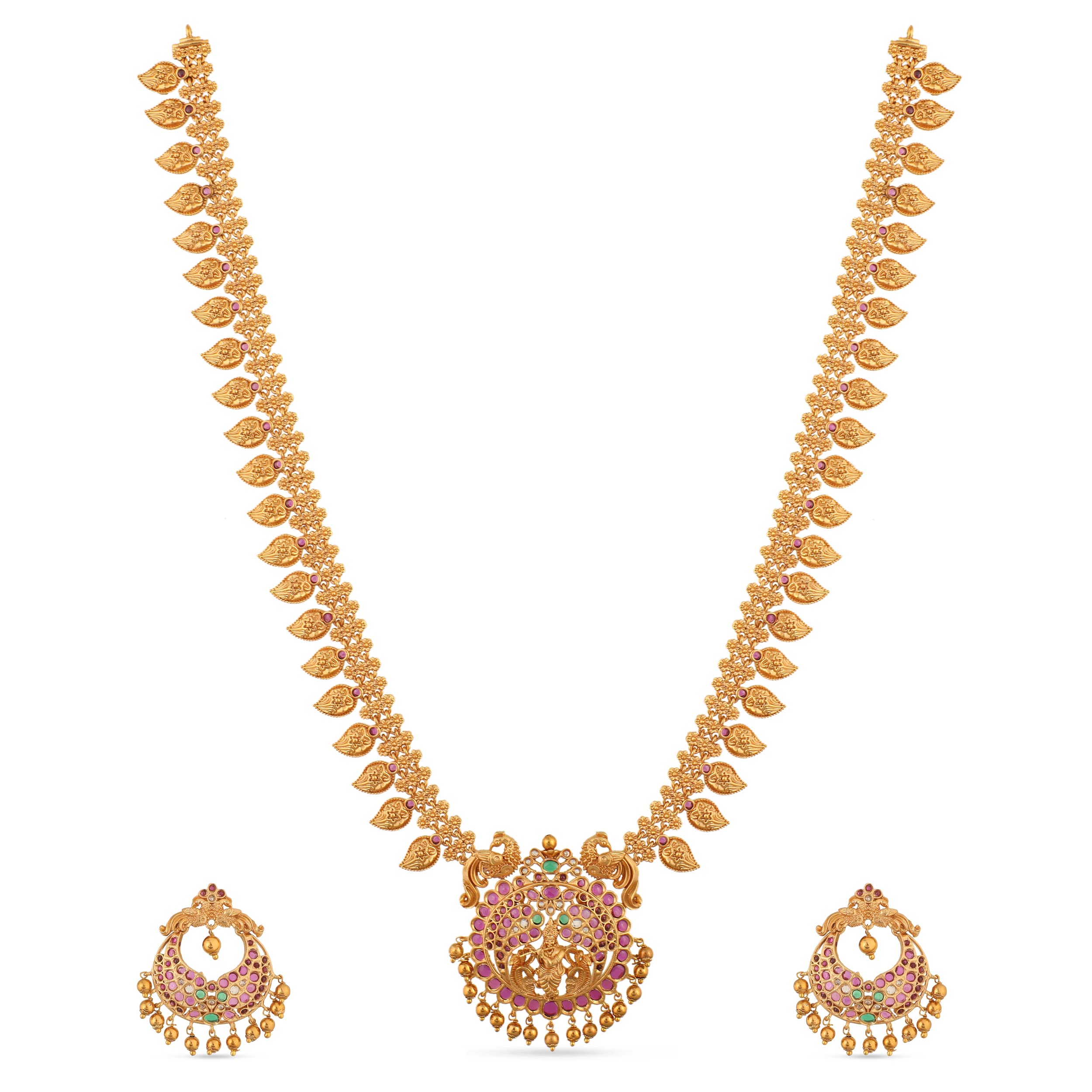 Antique Gold Plated Gita Long Necklace Set with Peacock Design - Indian Jewelry for Women | Traditional South Indian Necklace Set | Perfect for Weddings, Festivals & Ethnic Occasions | 1 Year Warranty | Elegant Gift for Brides & Cultural Events