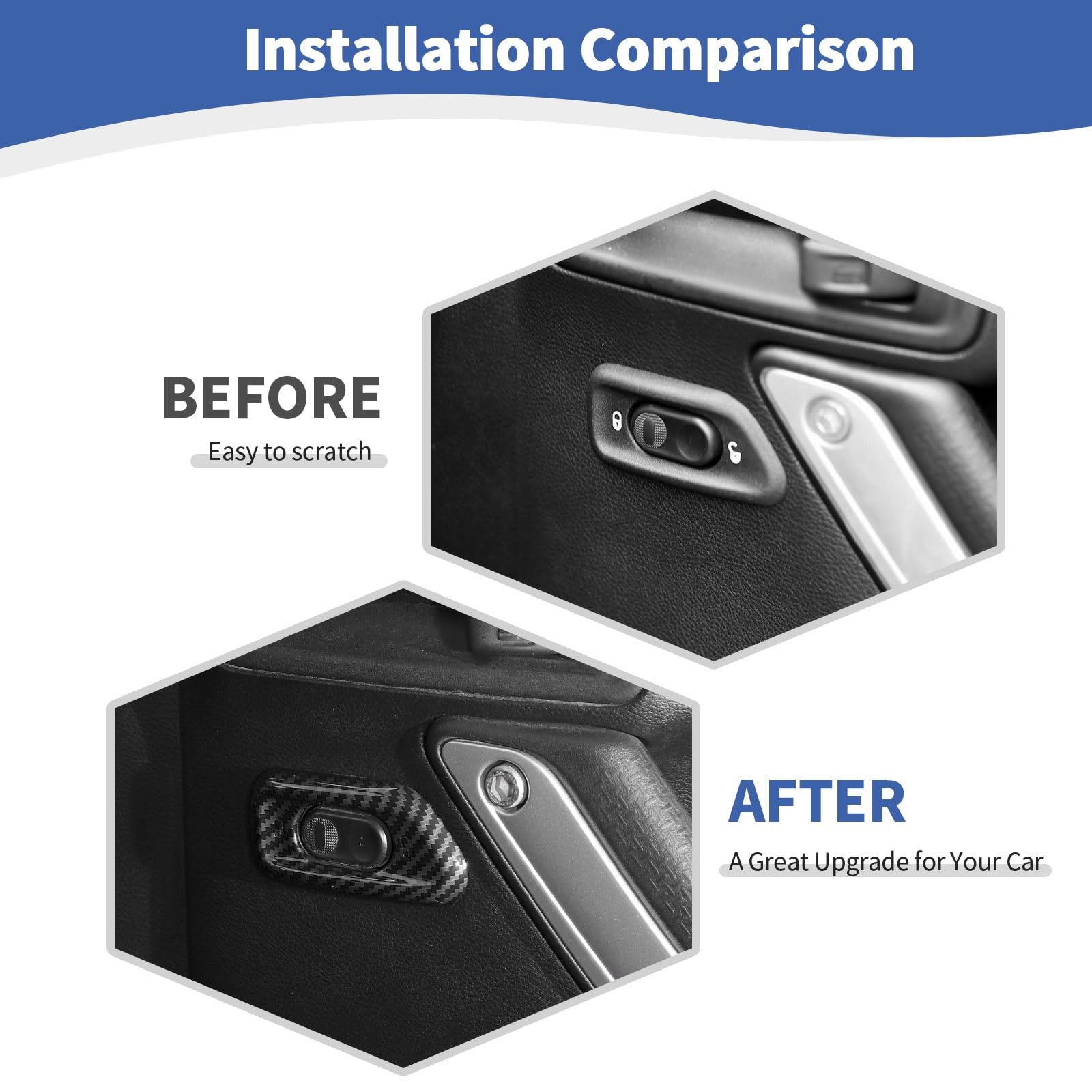 RT-TCZ Carbon Fiber Door Lock Switch Cover Trim for Jeep Wrangler JK & JKU (2011-2017) - Black ABS Interior Accessories (2-Piece Set) - Upgrade Your Jeep's Interior Style & Protection