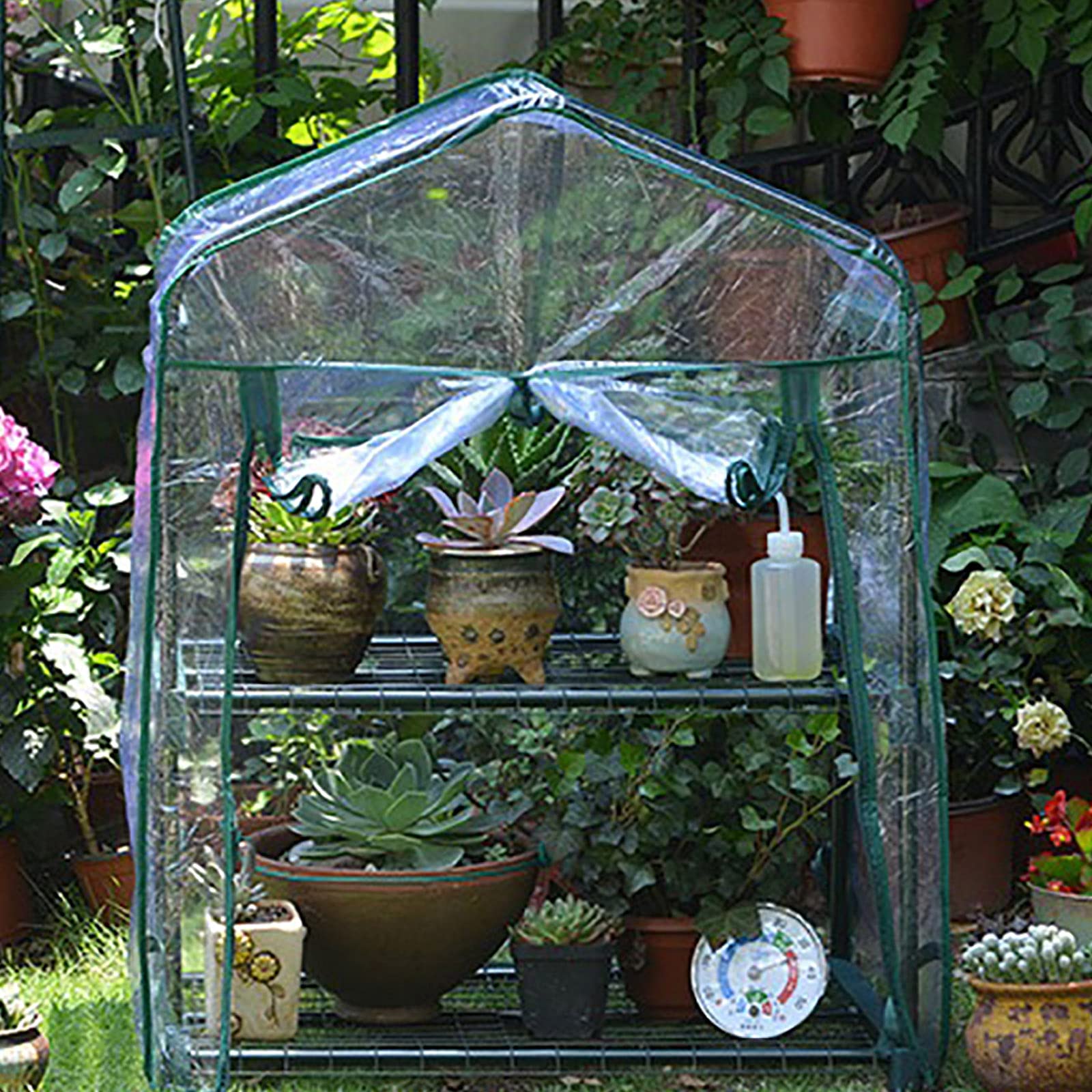 QLLL Mini Greenhouse with Zippered PVC Cover & Metal Shelves - Portable Indoor/Outdoor Plant Greenhouse for Vegetables, Flowers, Seedlings - Perfect for Balcony, Patio, Backyard Gardening & Winter Plant Protection