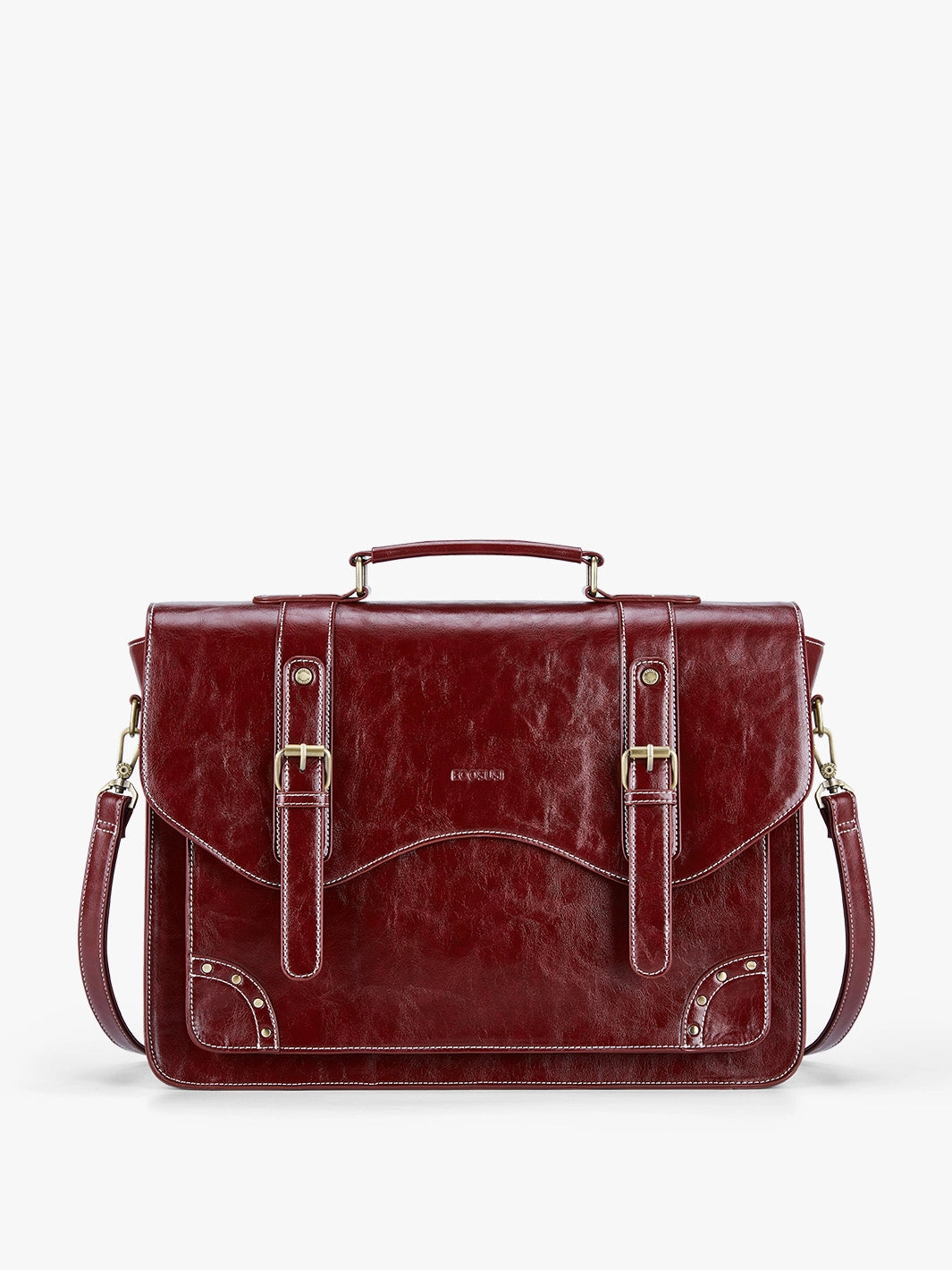 Vintage Style 15.6 Inch Leather Briefcase for Men - Classic Business Laptop Bag with Rivet Details - Perfect for Office, Travel & Daily Commute