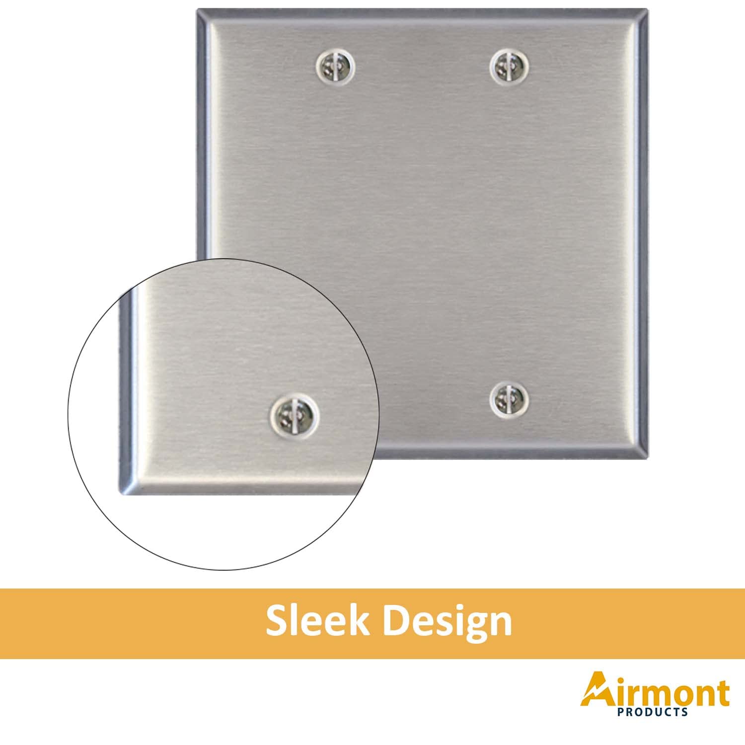 (2-Pack) Airmont AP-10412 Stainless Steel Blank Wall Plates - 2 Gang Standard Size 4.50