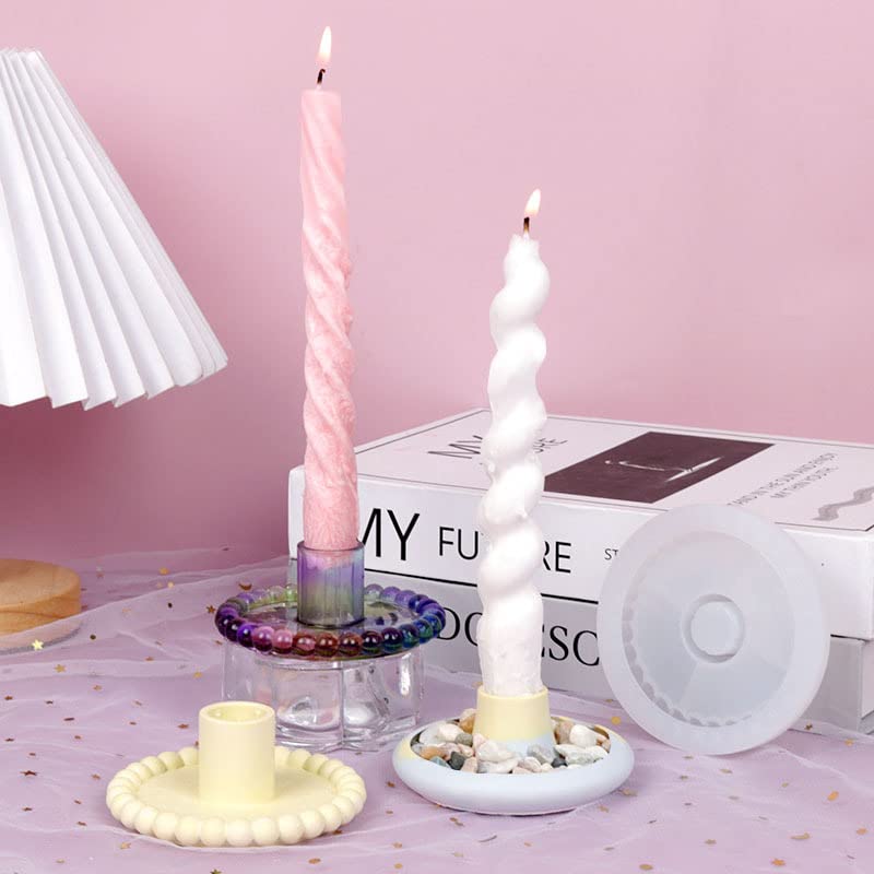 Yalulu 5Pcs Silicone Candle Holder Molds - DIY Pillar & Tealight Candlestick Resin Casting Molds for Home Decor, Wedding, Party & Holiday Decoration