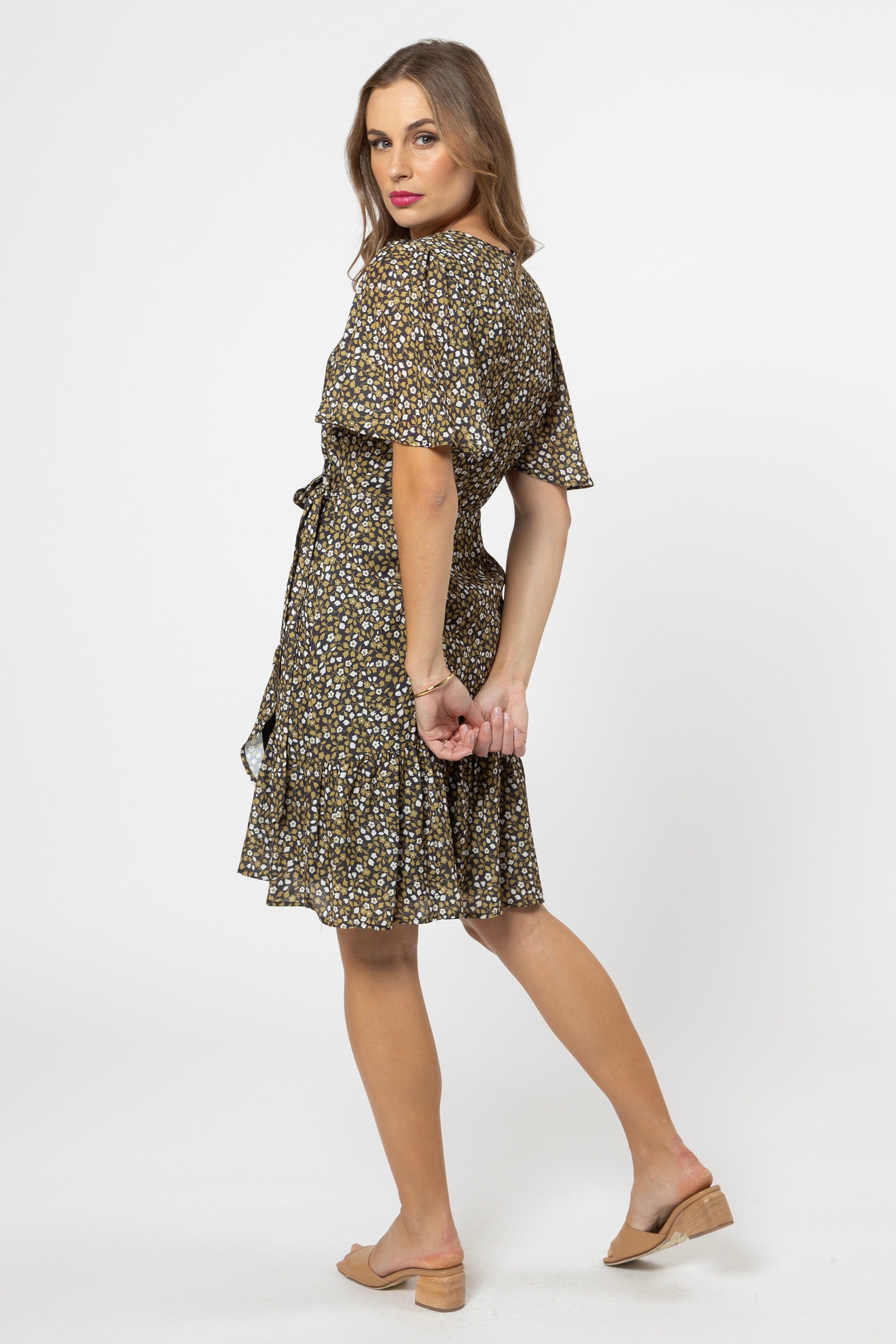 Hazel Sage Floral Print Satin Mini Wrap Dress for Women - Elegant Party, Wedding, and Evening Occasions