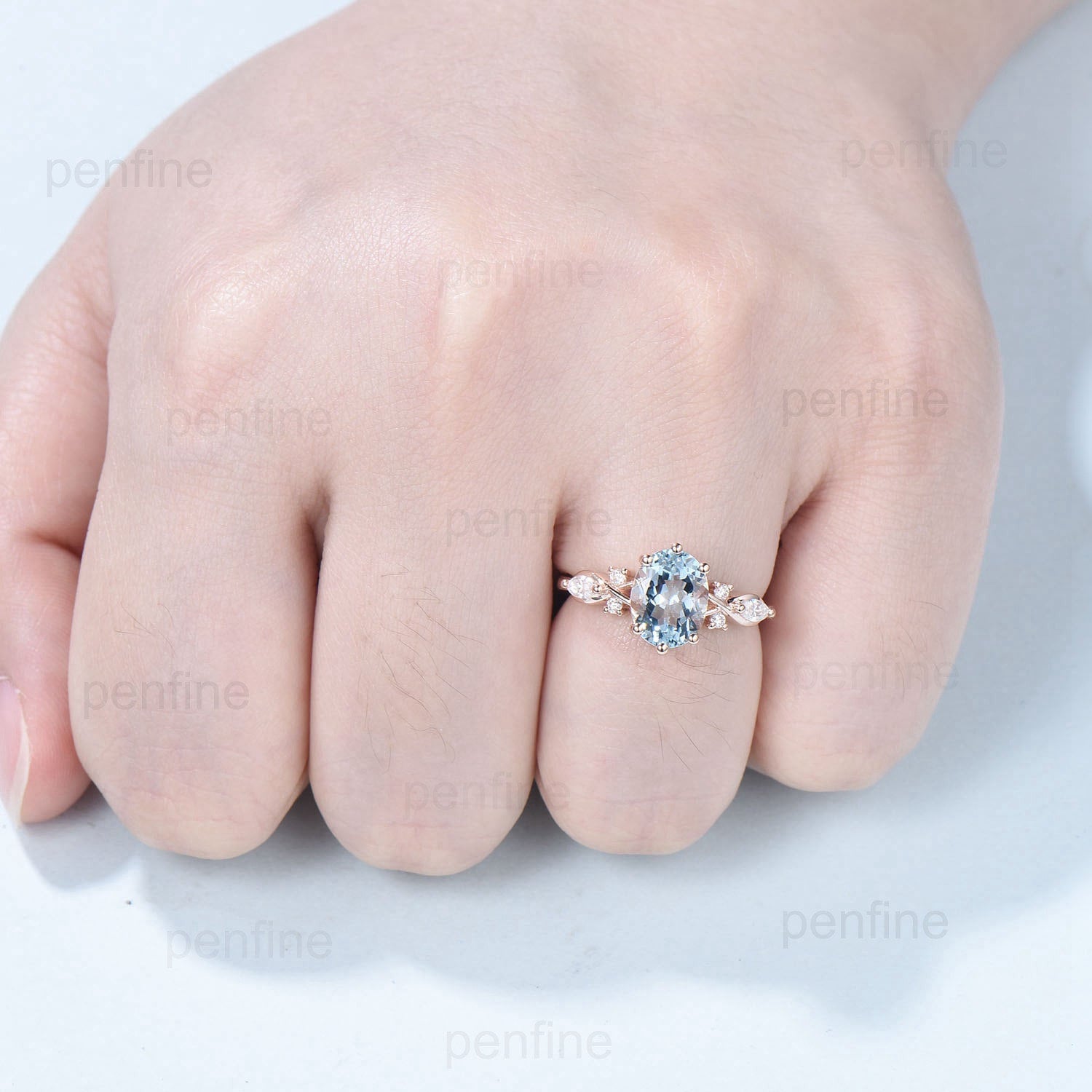 2 Carat Aquamarine Engagement Ring - Vintage Style Diamond Accent Wedding Band - 14K Rose Gold March Birthstone Promise Ring for Women - Perfect for Proposals, Anniversaries & Special Occasions