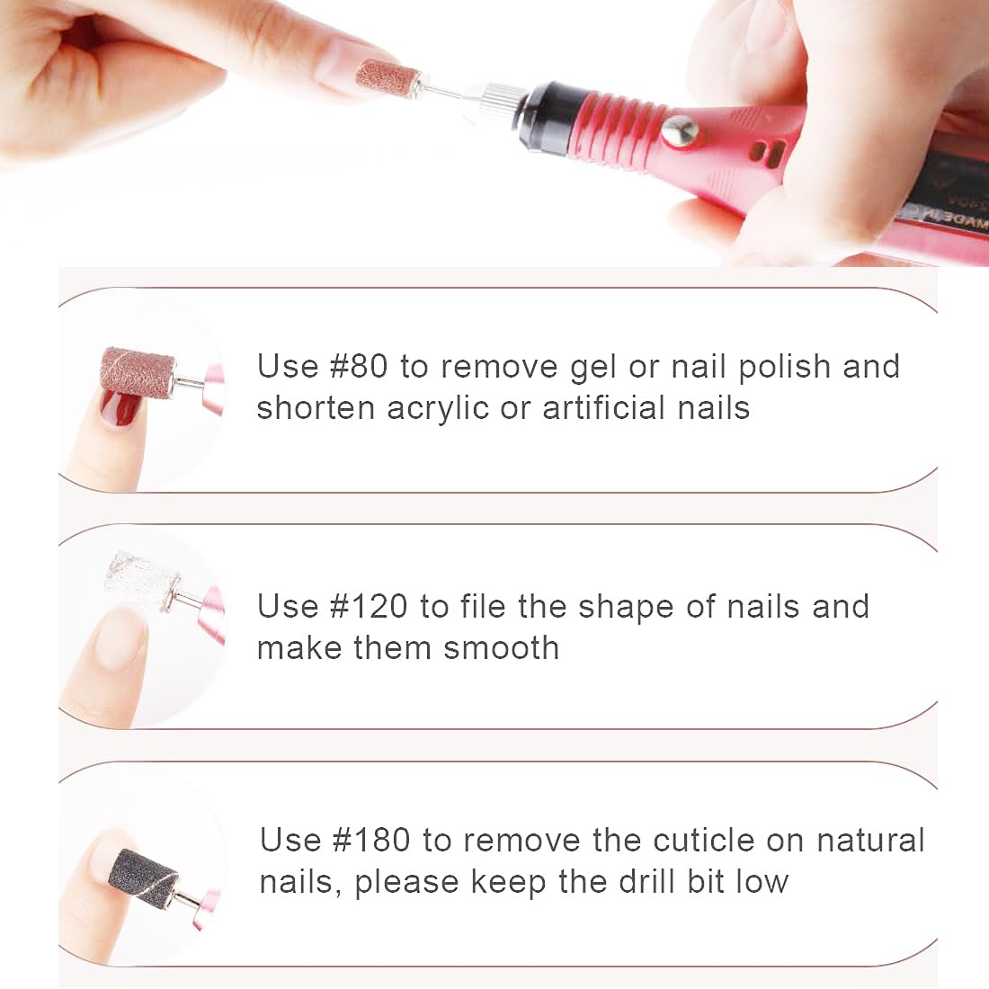 Coarse & Fine Grit Sanding Bands for Nail Drill - 180# 100Pcs (8MM Black) - Professional Nail File Set for Natural & Acrylic Nails - Perfect for Manicures, Pedicures & Nail Art