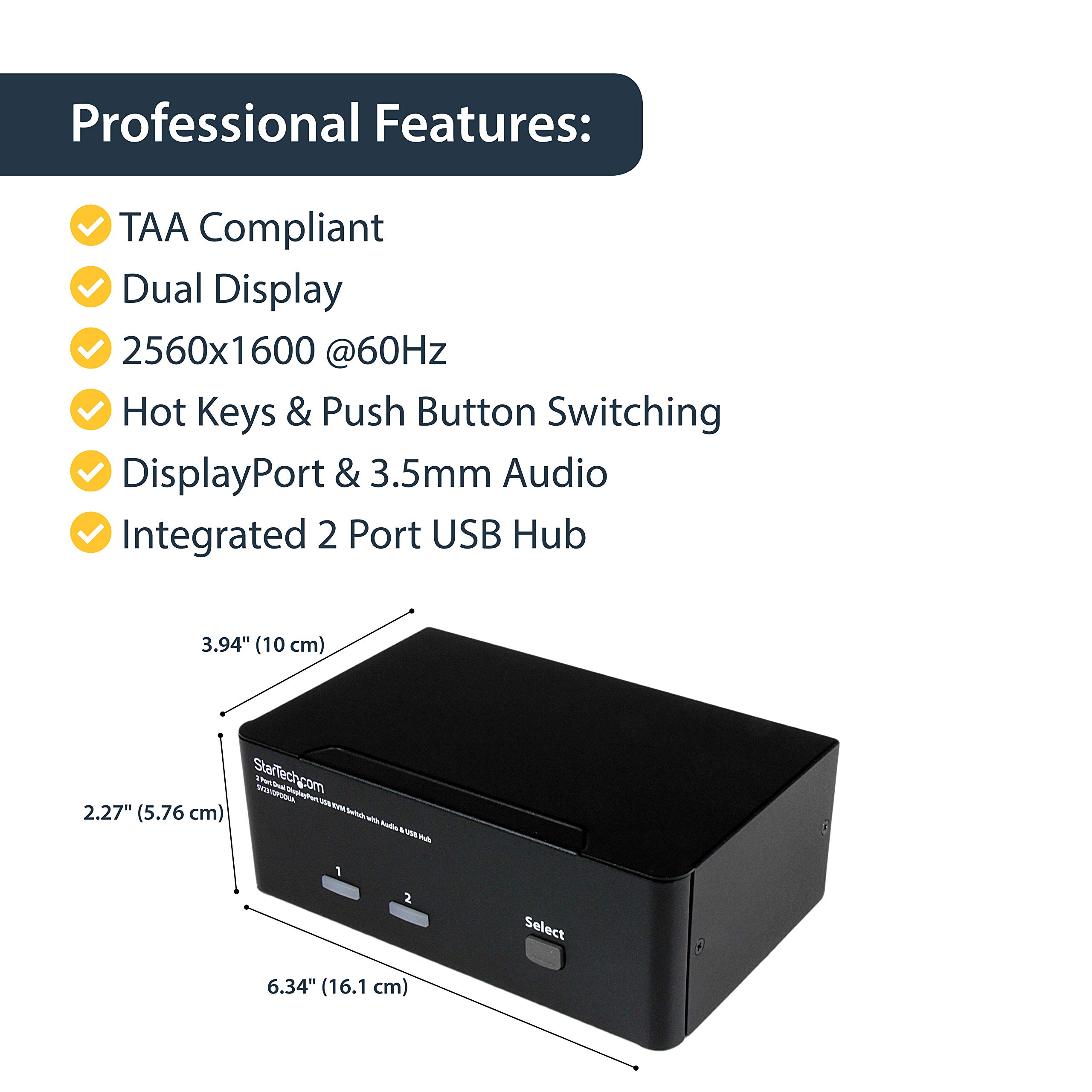 StarTech.com Dual Monitor DisplayPort KVM Switch with 6ft 4-in-1 USB Cable - Seamlessly Control 2 Computers with 1 Keyboard & Mouse for Home Office, Gaming & Multi-Tasking Setup