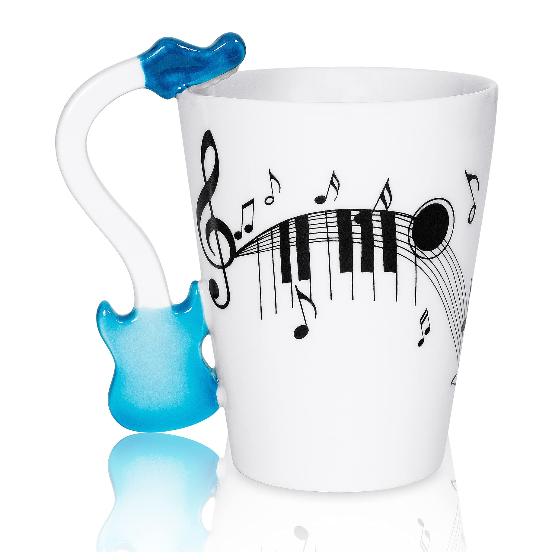 13.5 oz Guitar Shaped Coffee Mug - Perfect Music Gift for Guitar Players & Musicians - Ceramic Cup for Guitar Lovers - Ideal Birthday & Christmas Present for Men & Women (Blue) - Great for Coffee, Tea or Office Desk Decor