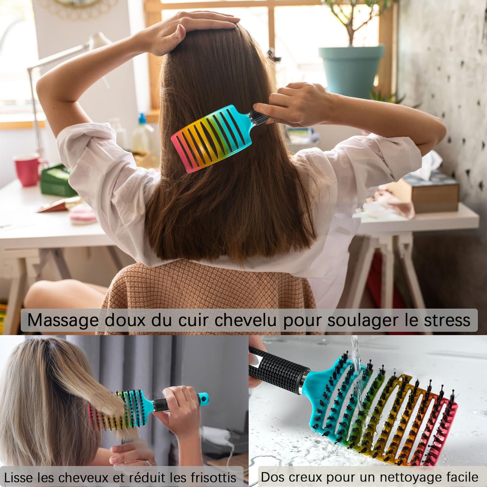Detangling Hair Brush for Wet & Dry Hair - No Pull Professional Curved Vented Brush for Women, Men & Kids | Perfect for Daily Styling, Salon Use & Travel
