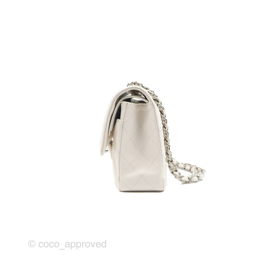 Chanel Classic Medium Double Flap Bag in White Caviar Leather with Silver Hardware - Luxury Handbag for Women, Perfect for Work, Parties & Everyday Use