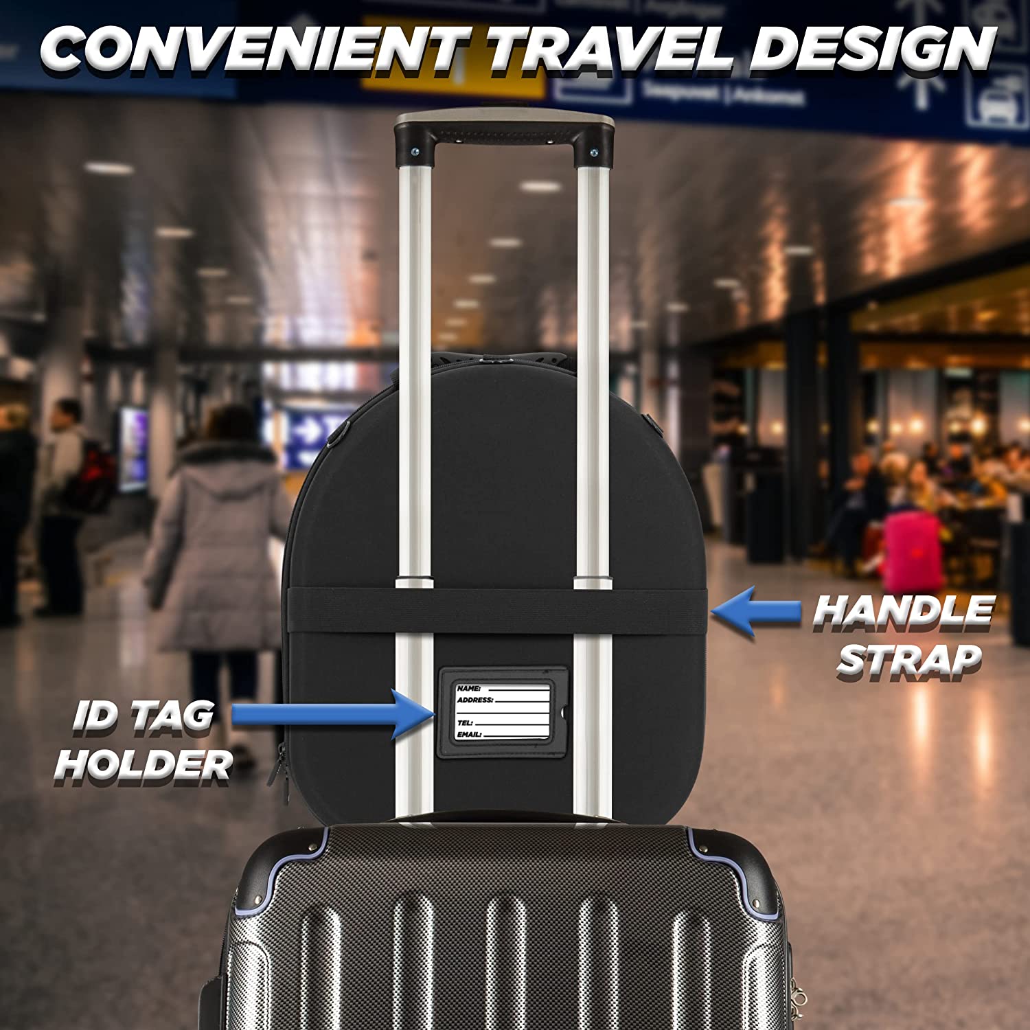 CASEMATIX Hard Shell Travel Hat Case for Fedora, Panama, Bowler Hats - Adjustable Carry Strap, Luggage Strap & ID Card Slot - Perfect for Air Travel, Storage & Hat Protection