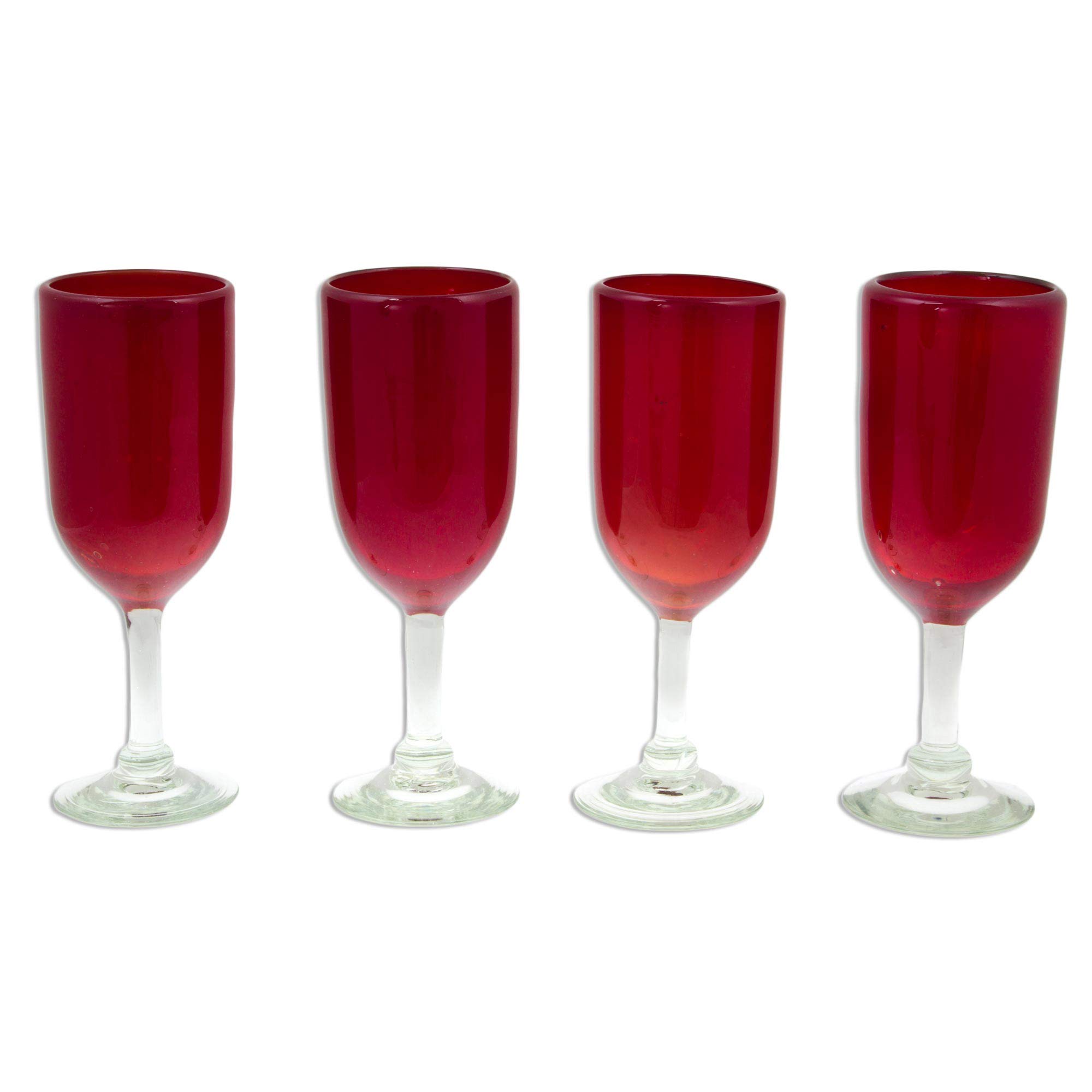 Hand Blown Recycled Glass Champagne Flutes - Set of 2 Red Wine Glasses 8.25
