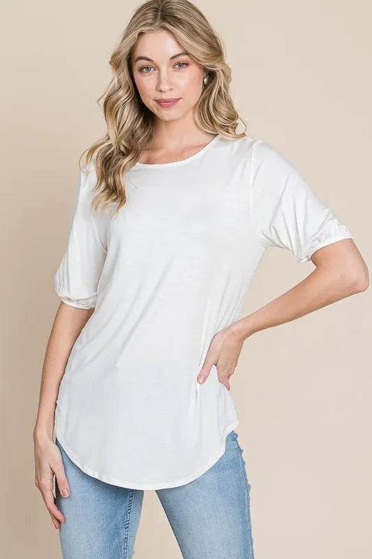 BOMBOM Women's Round Neck Puff Sleeve T-Shirt - Casual Short Sleeve Blouse for Summer, Spring & Fall | Perfect for Work, Date Night & Weekend Outfits