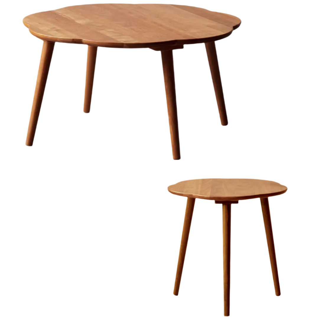 28x28x15 inch / 71.2x71.2x38сm + 20x20.4x19.7 inch / 50.8x51.8x50сm / Cherry color / Cherry Wood Large Coffee Table + Small Coffee Table
