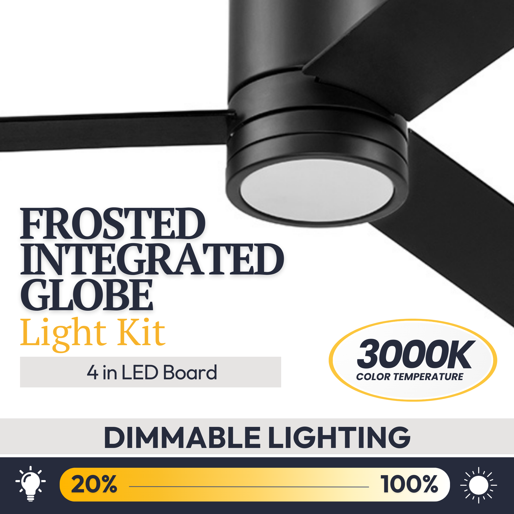 52 Inch Matte Black Ceiling Fan with Remote Control - Energy Efficient, Quiet Operation for Living Room, Bedroom, or Office