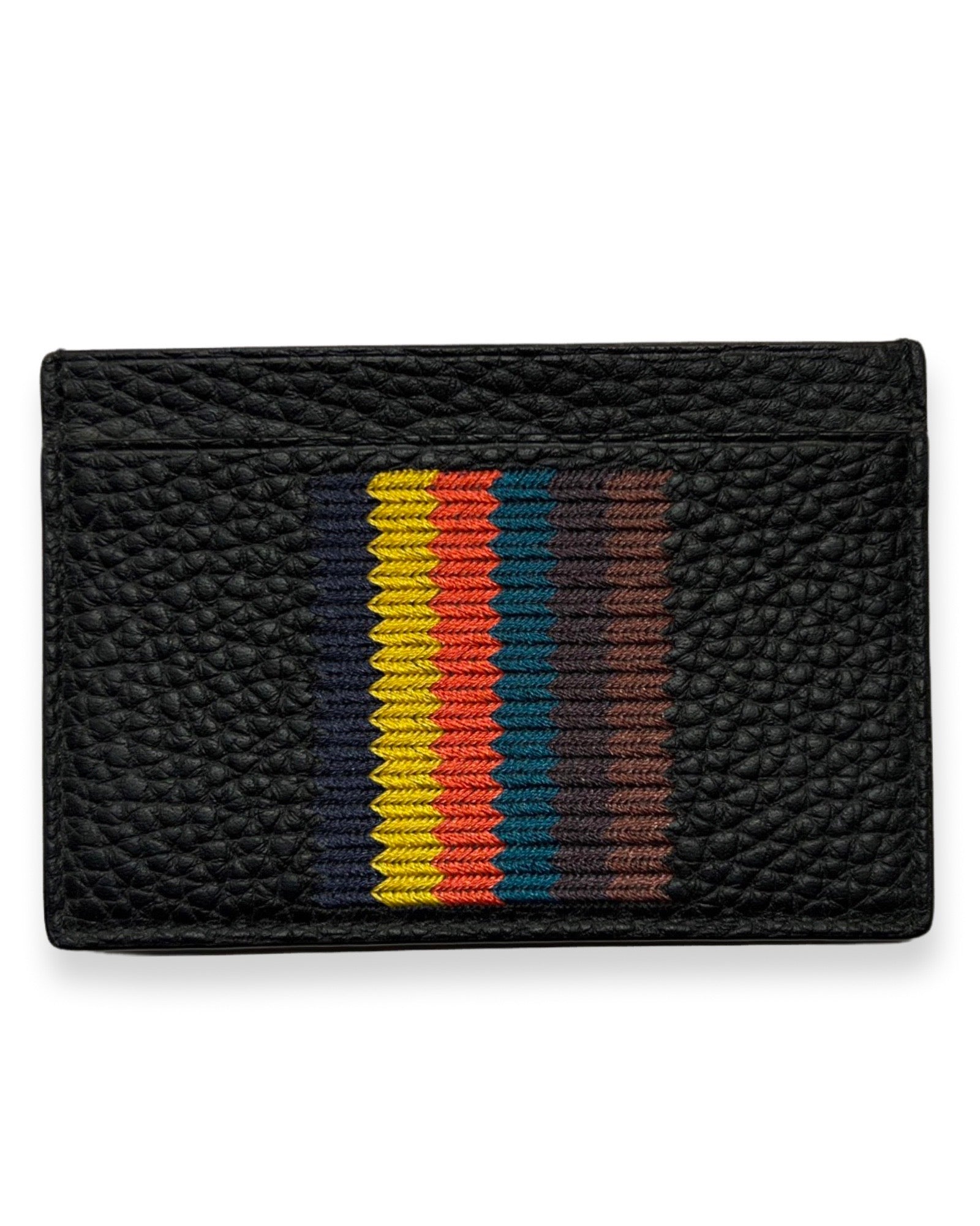 Paul Smith Black Embroidered Stripe Credit Card Wallet - Slim RFID Blocking Leather Wallet for Men, Perfect for Everyday Carry & Travel