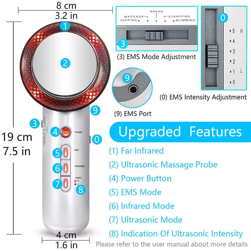 Professional Ultrasound Cavitation & EMS Fat Burner Machine - Body Slimming Massager for Weight Loss, Anti-Cellulite Treatment with Galvanic Infrared Technology | Home Use & Spa Treatment for Tummy, Arms, Thighs