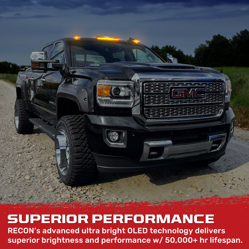 GMC & Chevy 15-19 3-Piece Cab Roof Light Kit - Strobe LED White & Amber with Multiple Lens Options for Emergency Vehicles & Off-Road Trucks