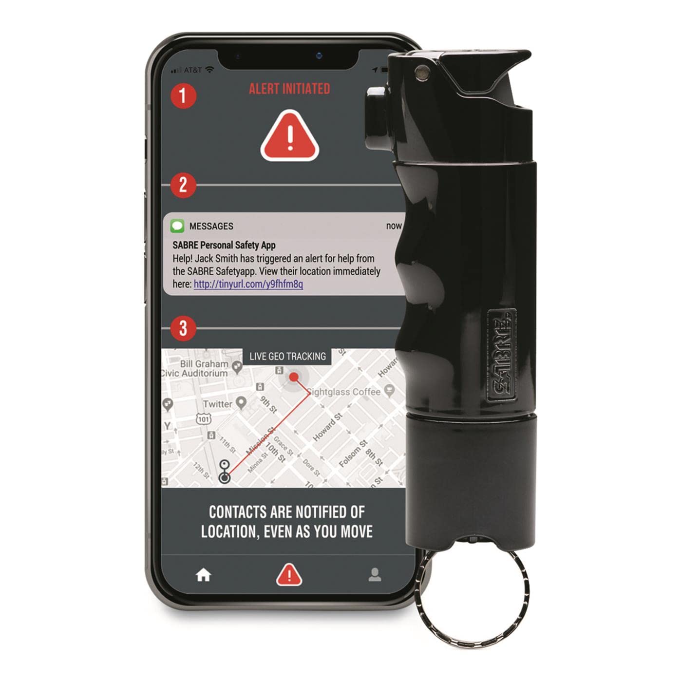 Sabre Red Smart Bluetooth Pepper Spray - Personal Safety Device with Smartphone App - Black - Ideal for Self Defense, Jogging, and Nighttime Protection