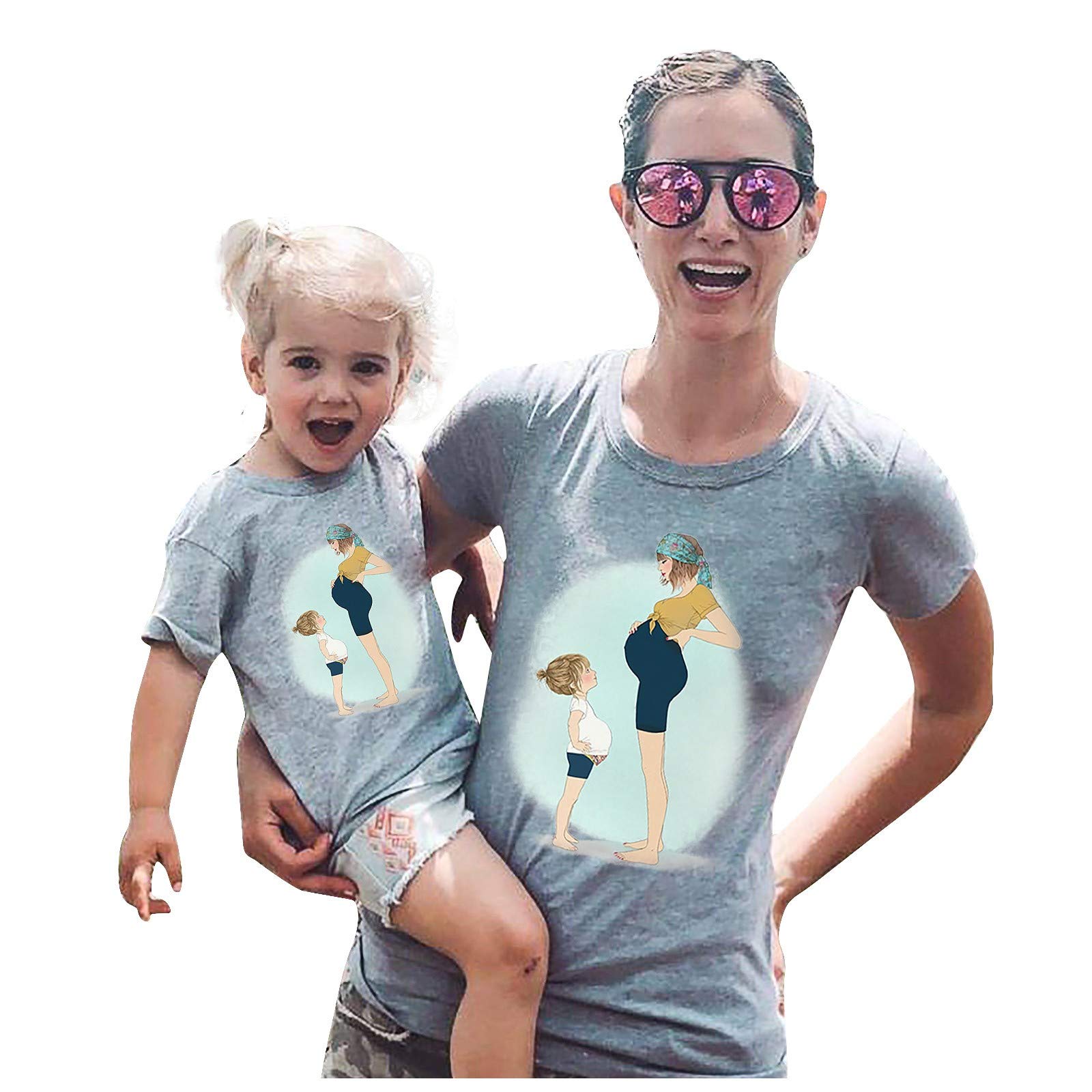 Cute Matching Mother and Kids T-Shirt Set - Comfortable Stretch Cotton Blouse for Women, Boys & Girls - Perfect for Family Outings, Mother's Day & Photo Shoots