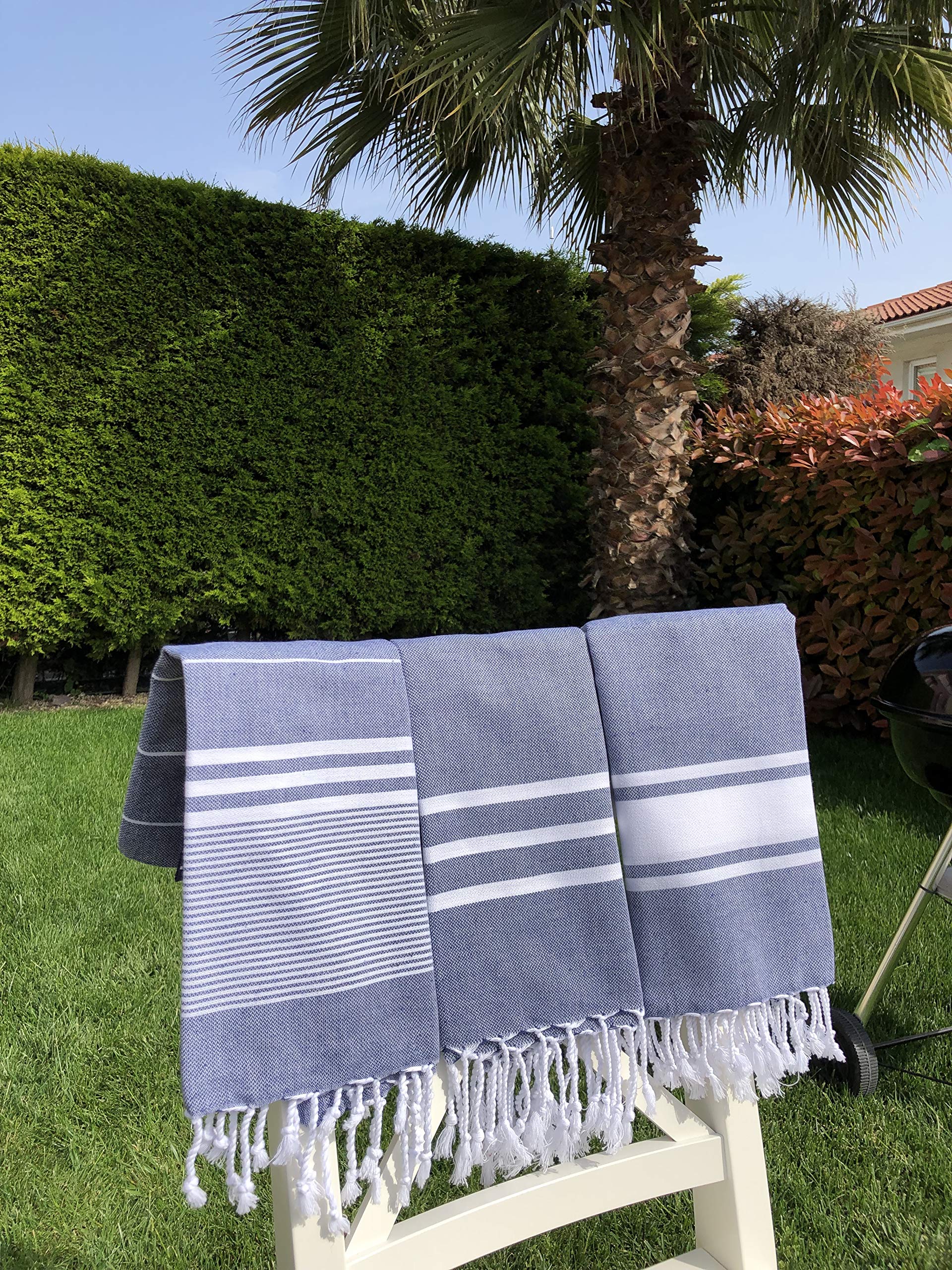 Premium Turkish Cotton Hand & Kitchen Towel Set of 3 - Ultra Absorbent & Quick Dry - Navy Blue - Perfect for Bathroom, Kitchen & Spa Use