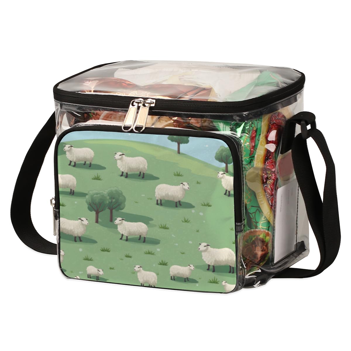 GzLeyigou Clear Tote Bag with Sheep Design - Transparent Crossbody Shoulder Bag for Lunch, Outdoor, Travel, Picnic, Concerts & Sports Events (Stadium Approved) - Perfect for Farm Visits, Countryside Outings and Animal-Themed Parties