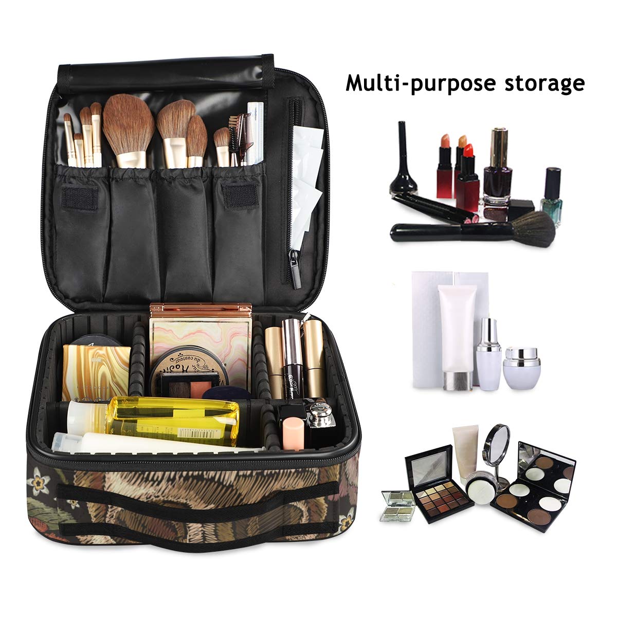 ALAZA Day of The Dead Makeup Bag - Skull Rose Hummingbird Cosmetic Travel Case for Women & Girls | Perfect for Vacation, Gym, and Daily Essentials Storage