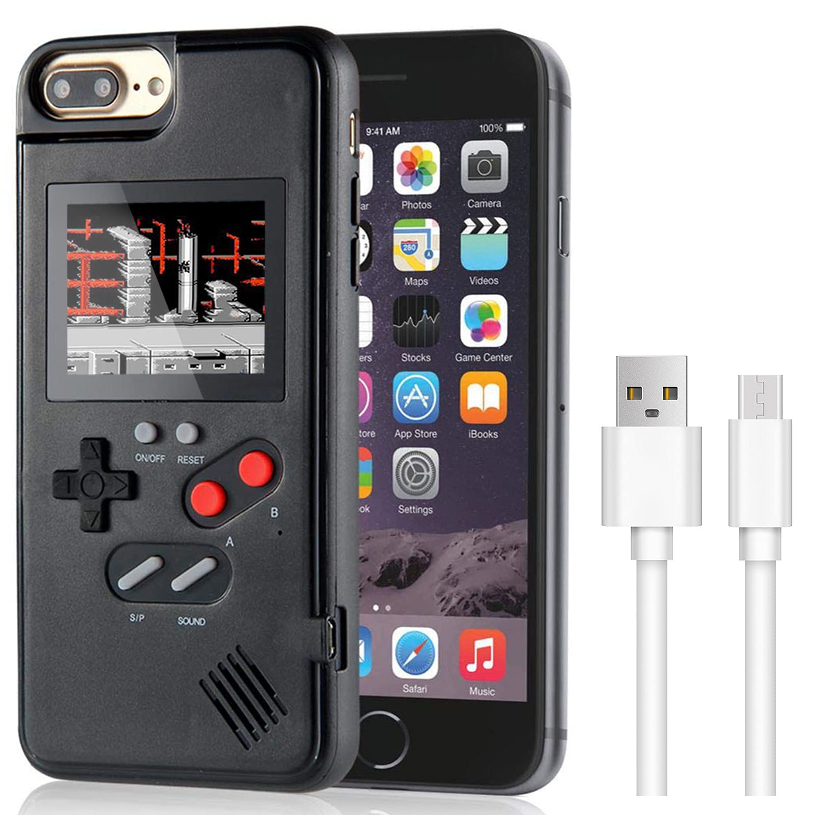 LIOWE Retro Gameboy Case for iPhone 6/6s/7/8 - 3D Handheld Game Console Protective Cover with 36 Classic Games | Shockproof Video Game Phone Case (Black) | Perfect for Gaming Enthusiasts & Nostalgic Gift Giving