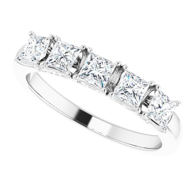 0.90 Carat Princess Cut Diamond Wedding Band - 5 Stone Anniversary Ring for Women - Perfect for Engagement, Proposal & Special Occasions