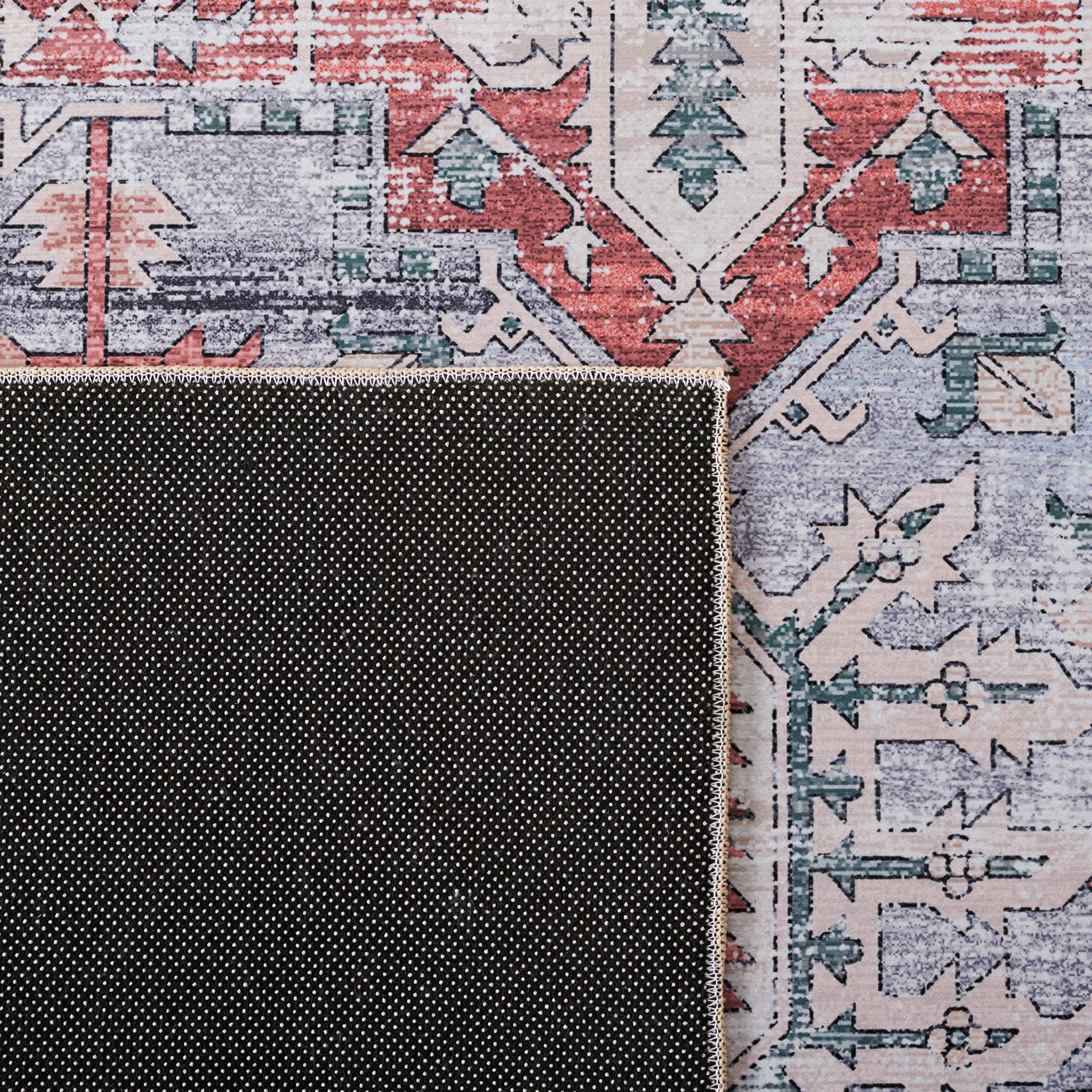 SAFAVIEH Tucson Collection 8' x 10' Area Rug - Grey Blue & Rust Persian Design, Non-Shedding Machine Washable & Slip Resistant - Perfect for Living Room, Bedroom, Dining Room & High Traffic Areas (TSN102G)